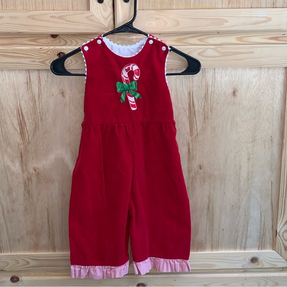 Mary James Other - Mary James red corduroy “Candycane” romper overalls size 6